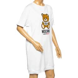 Pre Owned Moschino Underwear White Cotton Underbear Print Sweatshirt Dress L