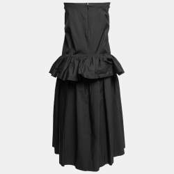 Pre Owned Moschino Black Cotton Ruffle Trimmed Maxi Skirt M