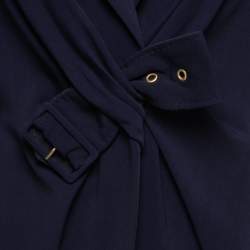 Moschino Navy Blue Wool Blend Draped Front Blazer L