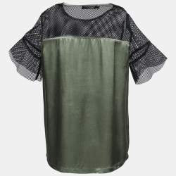 Pre Owned Love Moschino Green/Black Satin Blusa Mesh Sleeve T-shirt S