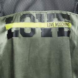 Pre Owned Love Moschino Green/Black Satin Blusa Mesh Sleeve T-shirt S