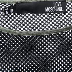 Pre Owned Love Moschino Green/Black Satin Blusa Mesh Sleeve T-shirt S