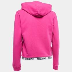 Pre Owned Moschino Underwear Pink Cotton Logo Tape Zip Up Sweatshirt S