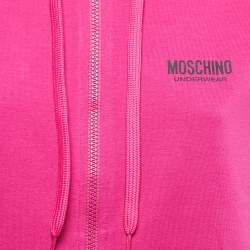 Pre Owned Moschino Underwear Pink Cotton Logo Tape Zip Up Sweatshirt S