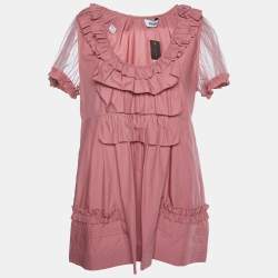 Moschino Pink Cotton Ruffle Detail Top L