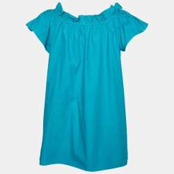 Pre Owned Moschino Green Cotton Ruffle Detail Top M