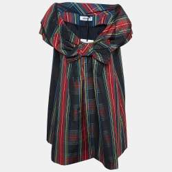 Moschino Multicolor Plaided Silk Blend Bow Detail Mini Dress M