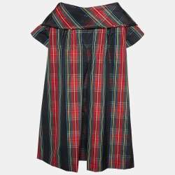 Moschino Multicolor Plaided Silk Blend Bow Detail Mini Dress M