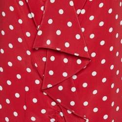 Moschino Red Polka Dot Printed Silk Ruffle Detail Jumpsuit L