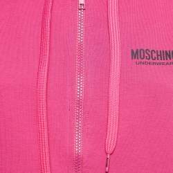 Pre Owned Moschino Pink Logo Print Cotton Zip Front Hooded Jacket S