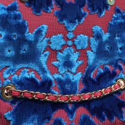 Pre Owned Moschino Blue/Pink Brocade Velvet Biker Shoulder Bag