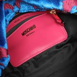 Pre Owned Moschino Blue/Pink Brocade Velvet Biker Shoulder Bag