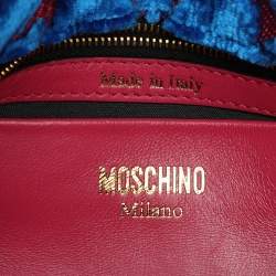Pre Owned Moschino Blue/Pink Brocade Velvet Biker Shoulder Bag