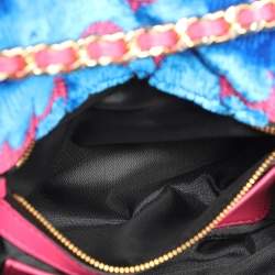 Pre Owned Moschino Blue/Pink Brocade Velvet Biker Shoulder Bag
