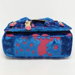 Pre Owned Moschino Blue/Pink Brocade Velvet Biker Shoulder Bag