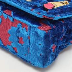 Pre Owned Moschino Blue/Pink Brocade Velvet Biker Shoulder Bag