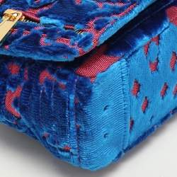 Pre Owned Moschino Blue/Pink Brocade Velvet Biker Shoulder Bag