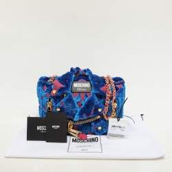 Pre Owned Moschino Blue/Pink Brocade Velvet Biker Shoulder Bag