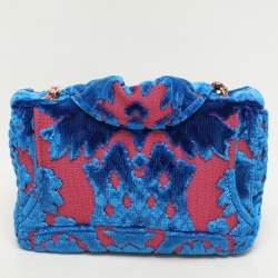 Pre Owned Moschino Blue/Pink Brocade Velvet Biker Shoulder Bag