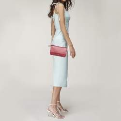 Pre Owned Moschino Fuchsia Logo Jacquard Fabric Chain Clutch