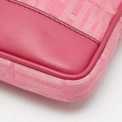 Pre Owned Moschino Fuchsia Logo Jacquard Fabric Chain Clutch