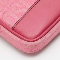 Pre Owned Moschino Fuchsia Logo Jacquard Fabric Chain Clutch