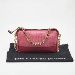 Pre Owned Moschino Fuchsia Logo Jacquard Fabric Chain Clutch