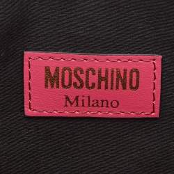 Pre Owned Moschino Fuchsia Logo Jacquard Fabric Chain Clutch