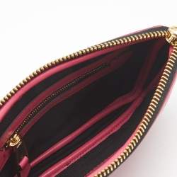 Pre Owned Moschino Fuchsia Logo Jacquard Fabric Chain Clutch