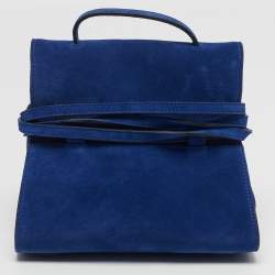 Pre Owned Moschino Tie Me Small Blue Suede Top Handle Bag
