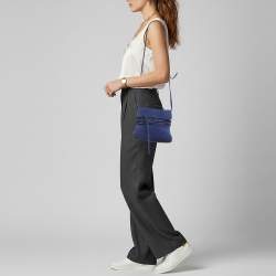 Pre Owned Moschino Tie Me Small Blue Suede Top Handle Bag