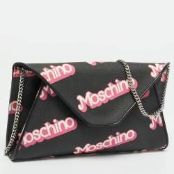 Pre Owned Moschino Barbie Black/Pink Coated Canvas Chain Clutch