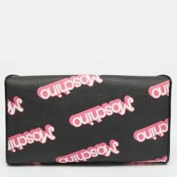 Pre Owned Moschino Barbie Black/Pink Coated Canvas Chain Clutch
