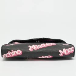 Pre Owned Moschino Barbie Black/Pink Coated Canvas Chain Clutch