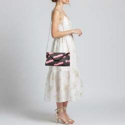 Pre Owned Moschino Barbie Black/Pink Coated Canvas Chain Clutch