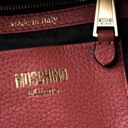 Pre Owned Moschino Nude Red Leather Medium Pocket Backpack
