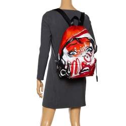 Pre Owned Moschino Multicolor Eyes Collection Print Nylon Backpack