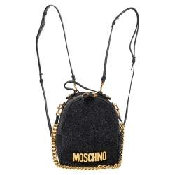 Pre Owned Moschino Black Glitters and Leather Backpack