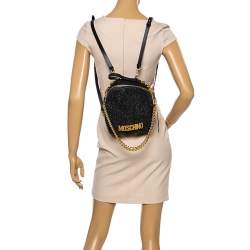 Pre Owned Moschino Black Glitters and Leather Backpack