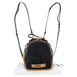 Pre Owned Moschino Black Glitters and Leather Backpack