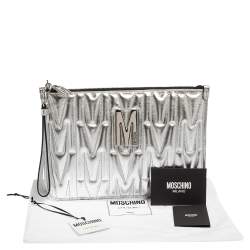 Pre Owned Moschino Silver Leather Pochette