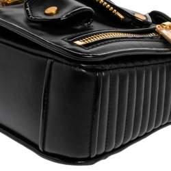 Pre Owned Moschino Black Leather Biker Jacket Shoulder Bag