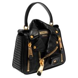 Pre Owned Moschino Black Leather Biker Jacket Shoulder Bag