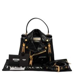 Pre Owned Moschino Black Leather Biker Jacket Shoulder Bag