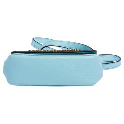 Pre Owned Moschino Blue Leather Logo Flap Crossbody Bag