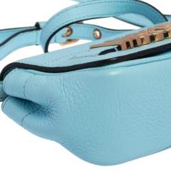 Pre Owned Moschino Blue Leather Logo Flap Crossbody Bag