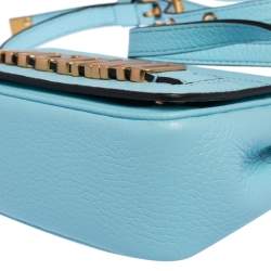 Pre Owned Moschino Blue Leather Logo Flap Crossbody Bag