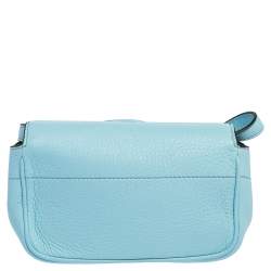 Pre Owned Moschino Blue Leather Logo Flap Crossbody Bag