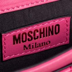 Pre Owned حقيبة كروس موسكينو جلد مبطن وردي مزين شعار الماركة حرف إم