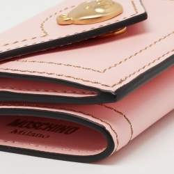 Pre Owned Moschino Pink Leather Teddy Trifold Wallet 